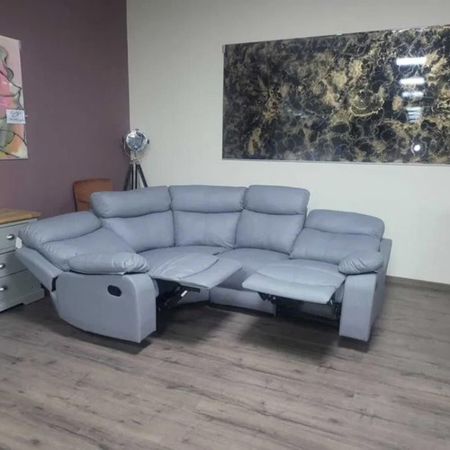Gray leather corner sofa with manual reclining mechanism new