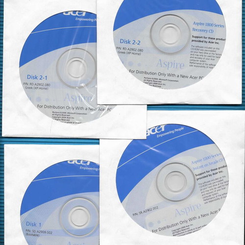 Acer Aspire 1800 Series Software CDs used, system and recovery pack