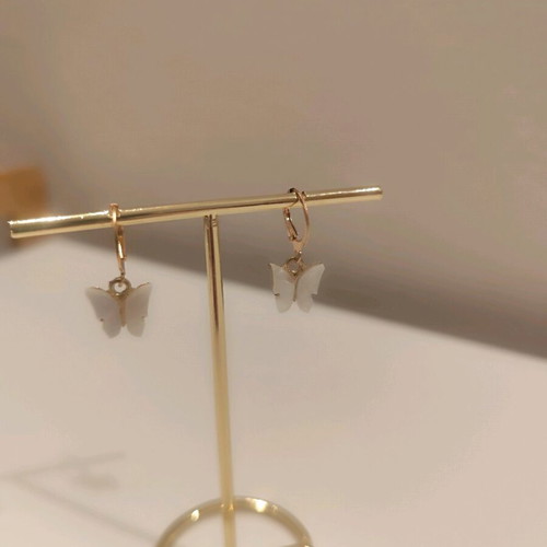 Earrings with 3D butterflies, white and gold, new