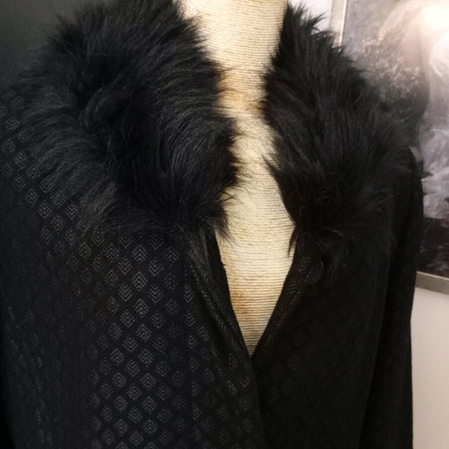 Woolen women's coat like new with fur collar, black, size M/L