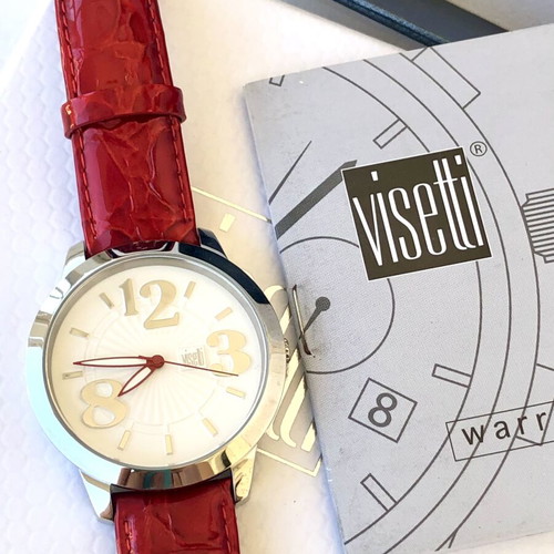 Visetti women's watch new, stainless steel, white dial, leather strap