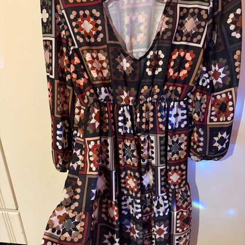 Mini dress with geometric pattern very good condition, brown multicolor