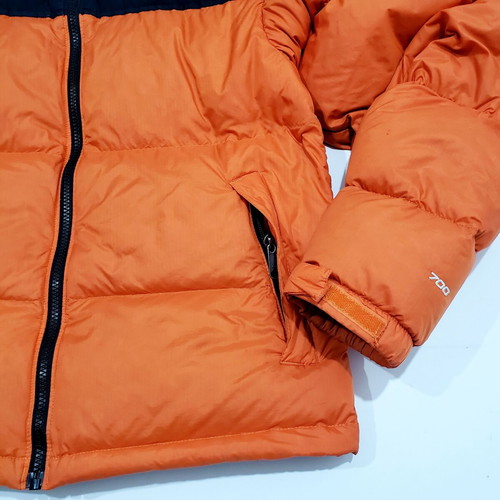 The North Face Nuptse 1996 Down Puffer jacket, men's XS-S, black and orange
