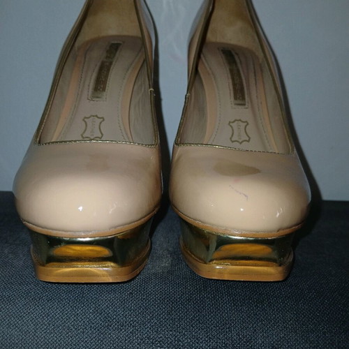 Buffalo double-layer leather patent platform pumps 12cm like new