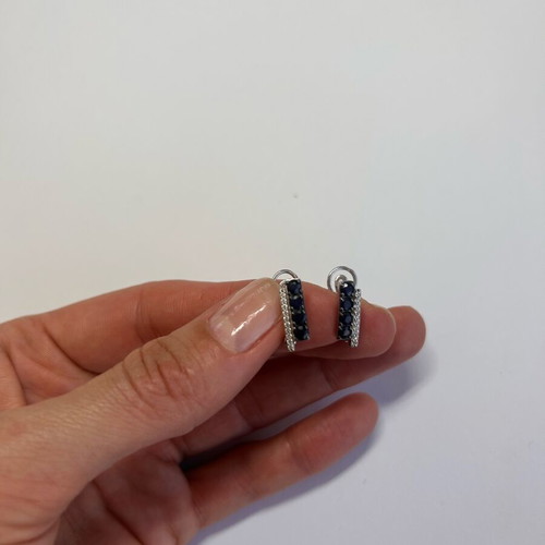 Silver 925 earrings with blue sapphires and zirconia new