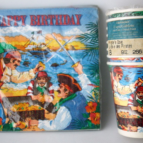 Vintage 90's Pirate Birthday Party 20 Napkins 8 Cups Amscan USA New
