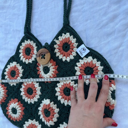 Knitted shoulder bag with colorful floral patterns, new, cotton yarn