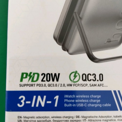 Hoco Q43 PD20W Fast Charge Magnetic Wireless Powerbank with Stand and Built-in Type C Cable