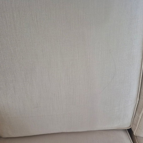 Handmade carved walnut loveseat with cream velvet fabric