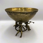 Αντίκα Art Nouveau ορειχάλκινο μπολ με βάθρο και χερουβείμ σαν καινούργιο