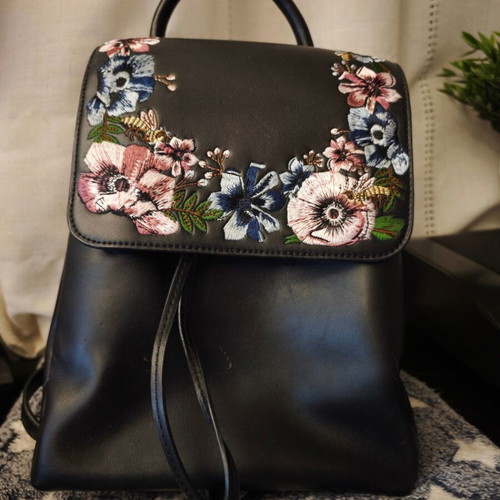 Celestino Black Leather Embroidered Backpack used
