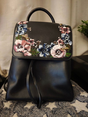 Celestino Black Leather Embroidered Backpack used