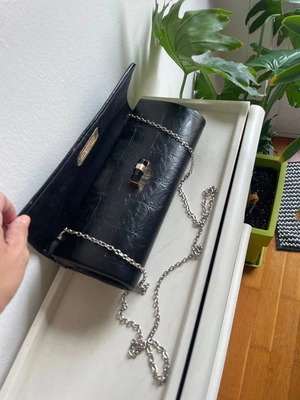 Clutch bag like new, black with chain strap for shoulder or hand