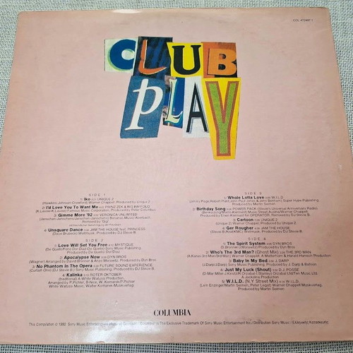 The Club Play Collection Vol. 1 LP used, electronic music