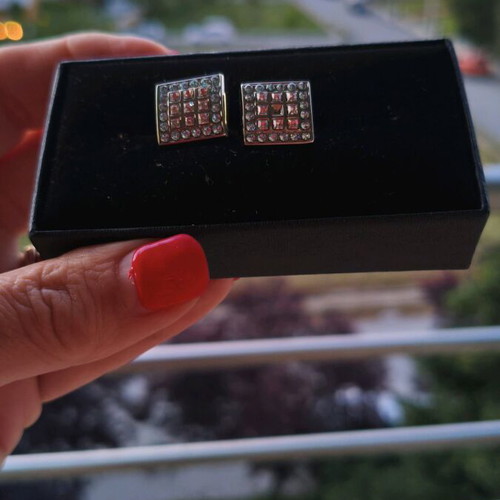 Napoleone men's cufflinks square shape with turquoise and white stones like new