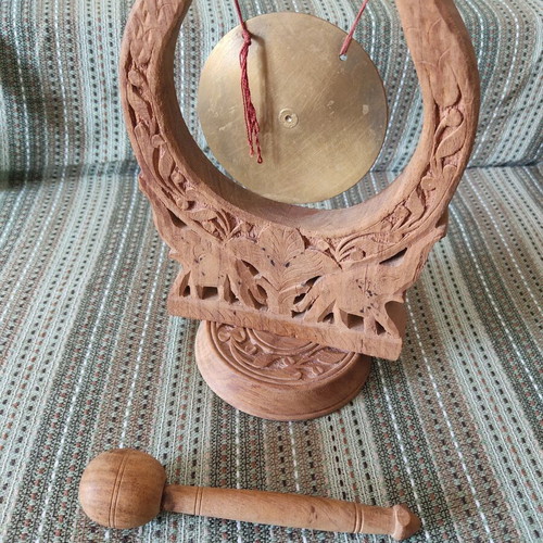 Handmade wooden gong musical instrument with bronze plate