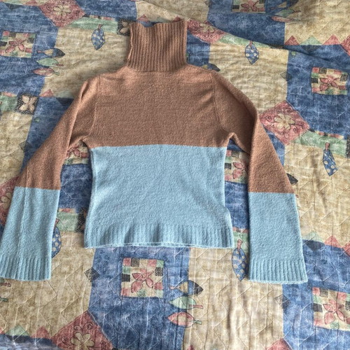 Vintage turtleneck sweater used, blue and beige