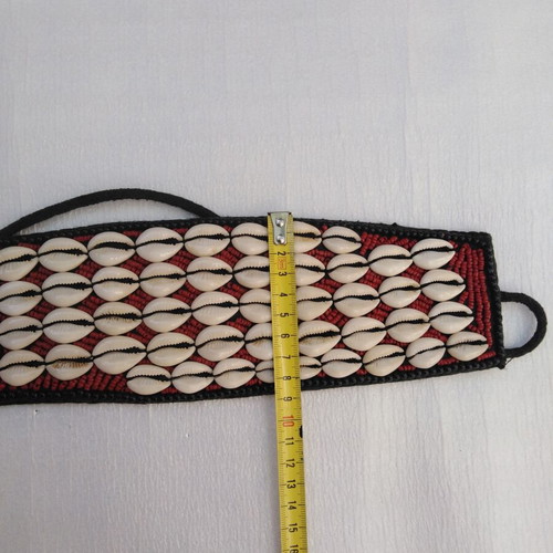 Vintage belt with cowrie shells adjustable, red, boho ethnic
