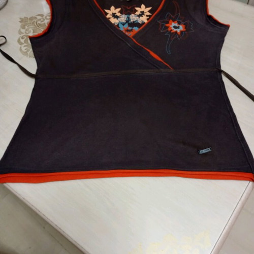 Cotton Stretch Women's Blouse Brown with Orange, like new, size L