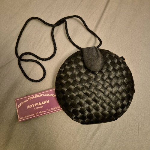 Satin crossbody bag black basket weave round new