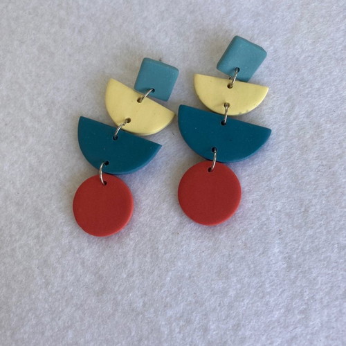 Long colorful handmade clay earrings new, unworn