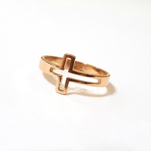 Cross ring women's new, steel with rose gold plating