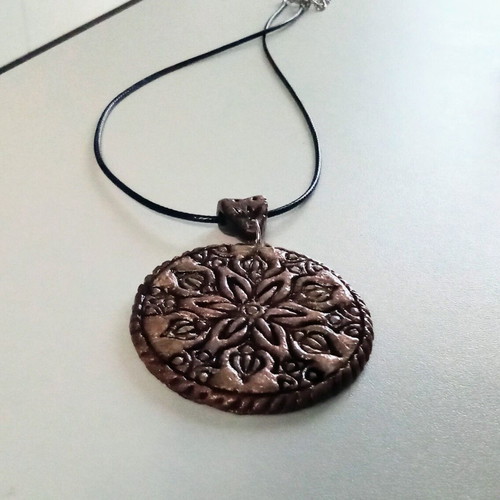 Handmade necklace new from clay, gold and black