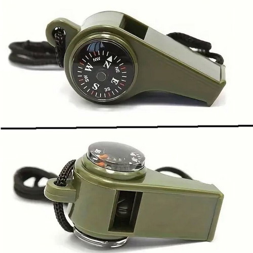 Military whistle with compass and thermometer new