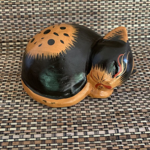 Wooden Sleeping Cat Figurine like new, hand-carved and painted