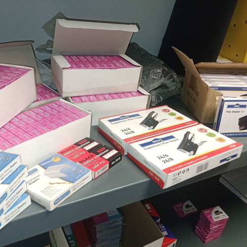 Staplers and boxes of staples new, 16 large, 2 small, 56 boxes