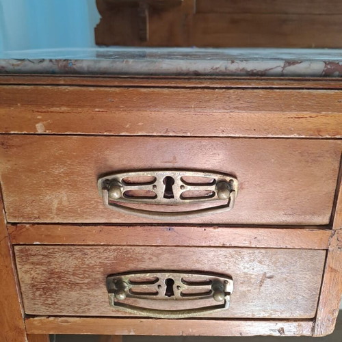 Dressing Table with Mirror, Marble, 4 Drawers and Brass Details used