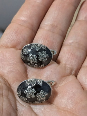 Vintage '80s Silver Earrings with Marcasite and Enamel like new