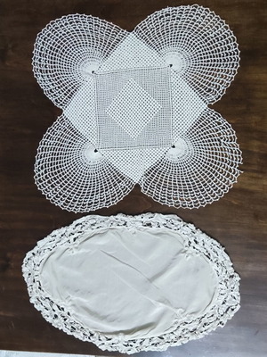 Vintage χειροποίητα σεμέν δαντέλας και crochet σετ 2, μεταχειρισμένα, 55cm