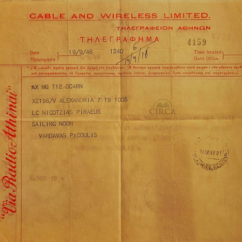 Nautical telegrams like new, pair 1946 Cable & Wireless Athens