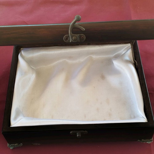 Rustic wooden jewelry box with glass lid, bronze branches and amber stones new