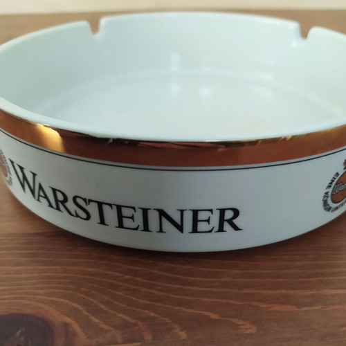 Warsteiner beer ceramic ashtrays used, set of 2, 14.5 cm diameter