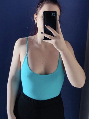 Blue bodysuit tank top used, size M, comfortable and elastic