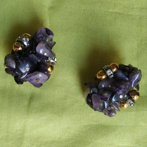 Vintage earrings with clips like new, purple stones and gold details