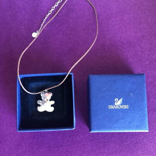 Swarovski bear necklace new with brown leather strap