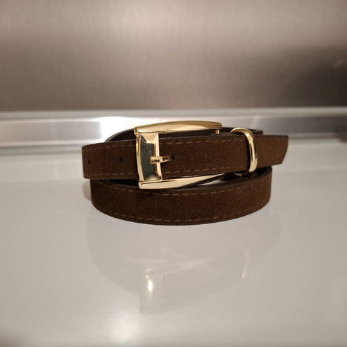 Thin women's belt dark brown with gold buckle new