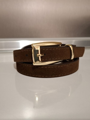 Thin women's belt dark brown with gold buckle new