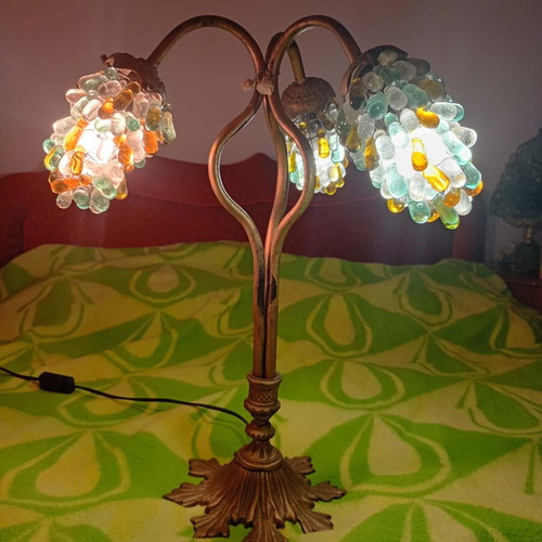 Murano table lamp grape design with brass base