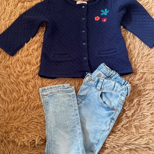Girls' set 1.5-2 years 80-92 cm denim pants and blue quilted jacket used