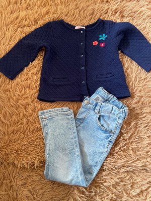 Girls' set 1.5-2 years 80-92 cm denim pants and blue quilted jacket used