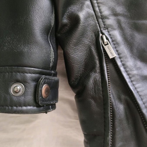Navy & Green leather jacket like new, size 48 with detachable hood
