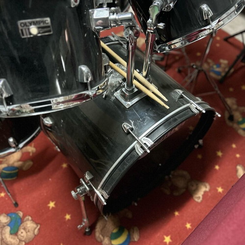 Premier Olympic drum set used with stool, cymbal and music stand
