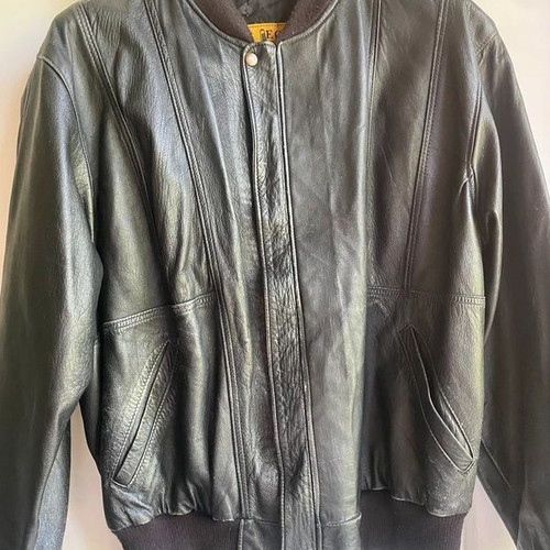 Bomber vintage unisex leather jacket used, black, size M