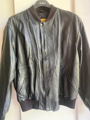 Bomber vintage unisex leather jacket used, black, size M