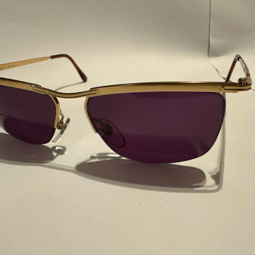 Vogue vintage sunglasses with gold metal frame and purple lenses, new