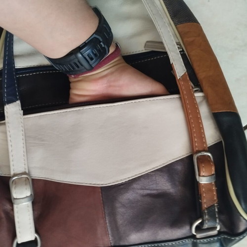 Multicolor genuine leather patchwork sling backpack